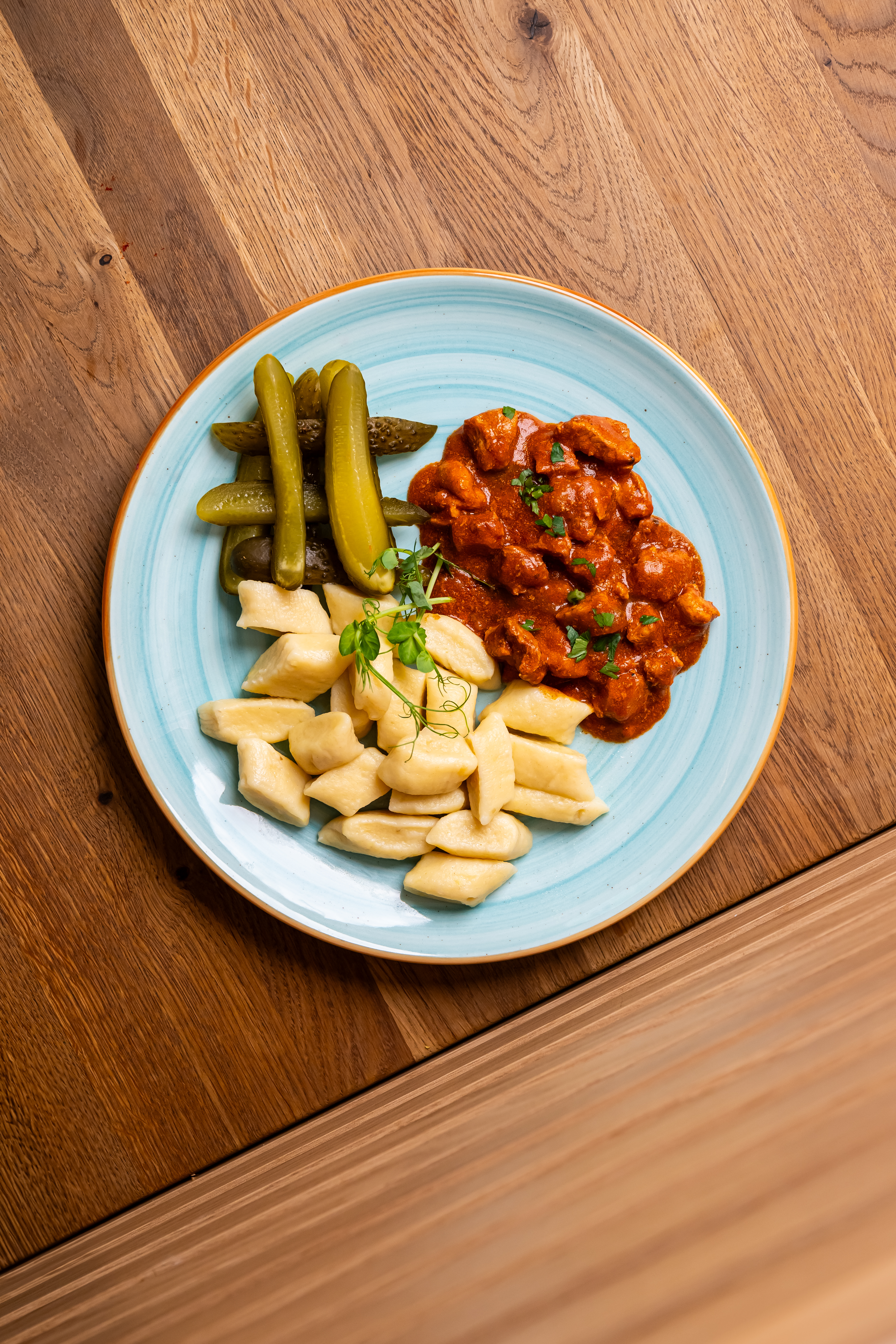 Pork goulash with potato dumplings